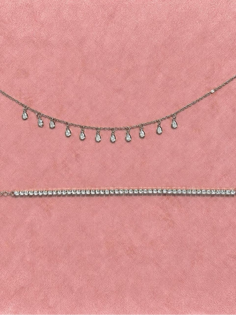 White Gold-Filled CZ Bracelet & Teardrop Necklace Bundle ✨